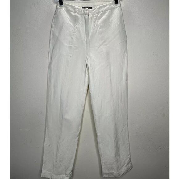 Kate Hill Petit White Linen High-Rise Flat Front Side Pockets Dress Pants 2P - Picture 2 of 14